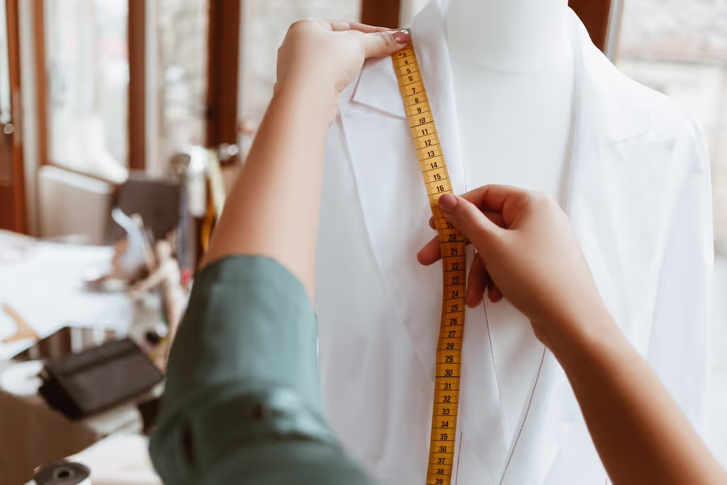 Tailor measuring a garment for an alteration